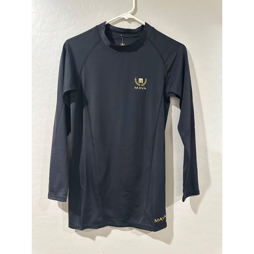 Mava Men's Long Sleeve Compression Black & Gold Short Size L NWT